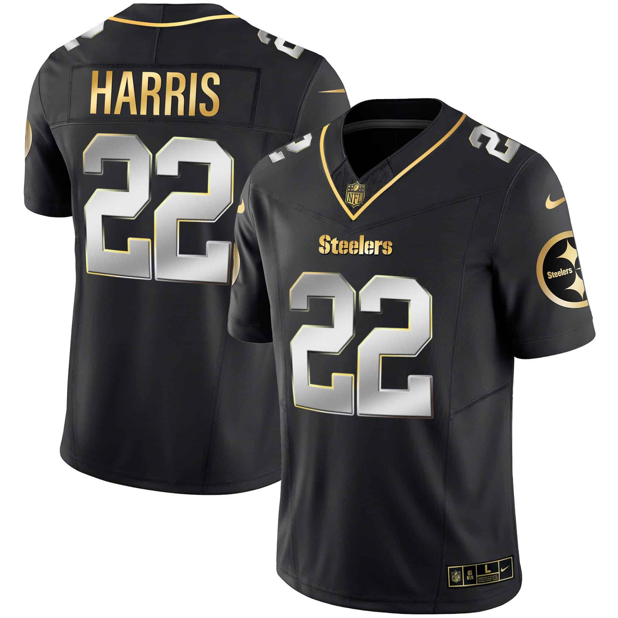 Men Pittsburgh Steelers 22 Harris Black Gold 2024 Nike Vapor Limited NFL Jersey style 1
